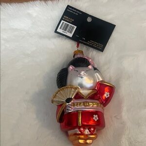 Red and Silver Lucky Cat Ornament